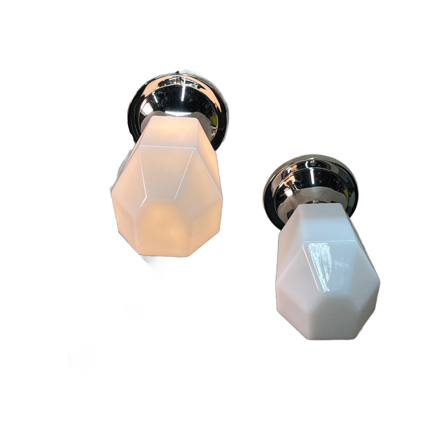 Pair Pullchain Art Deco Bath Sconces with Faceted Milk Glass Shades #2522