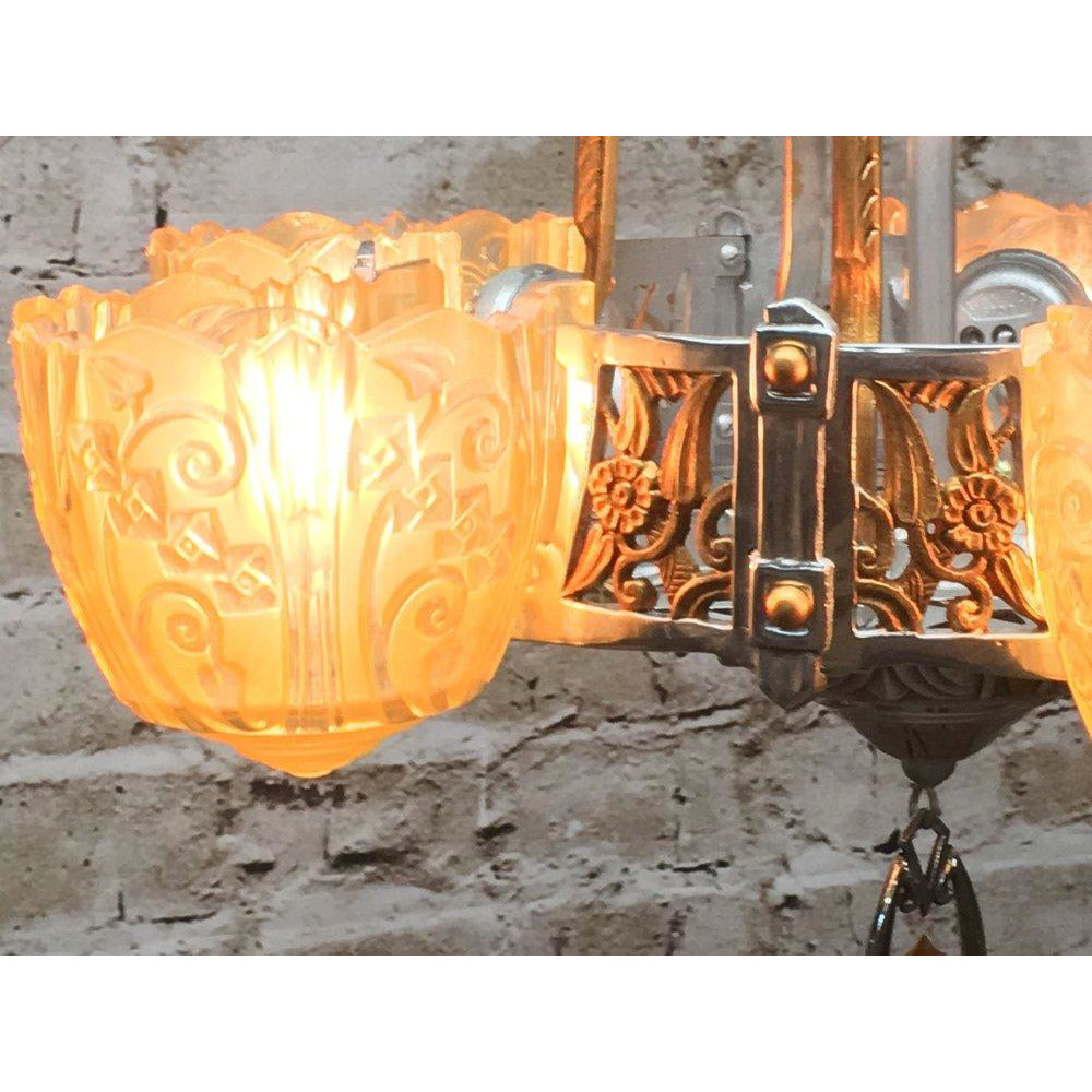 Restored Antique Art Deco Lincoln 5 Light Chandelier #1750