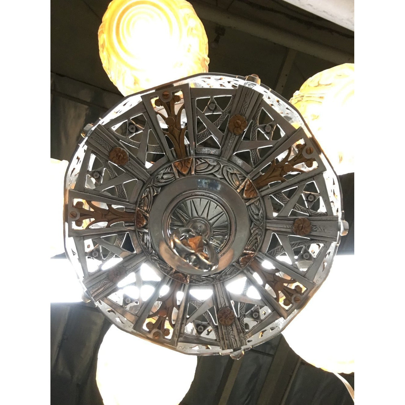 Restored Antique Art Deco Lincoln 5 Light Chandelier #1750