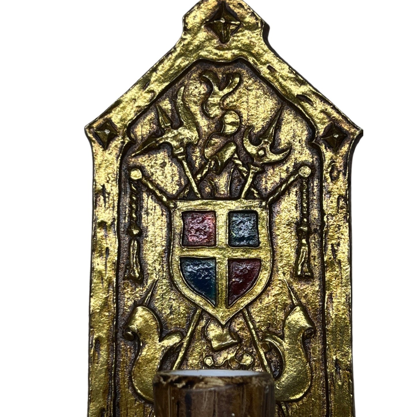 Stunning 1910s or 1920s Cast Brass Tudor or Romantic Revival WallSconce #2353