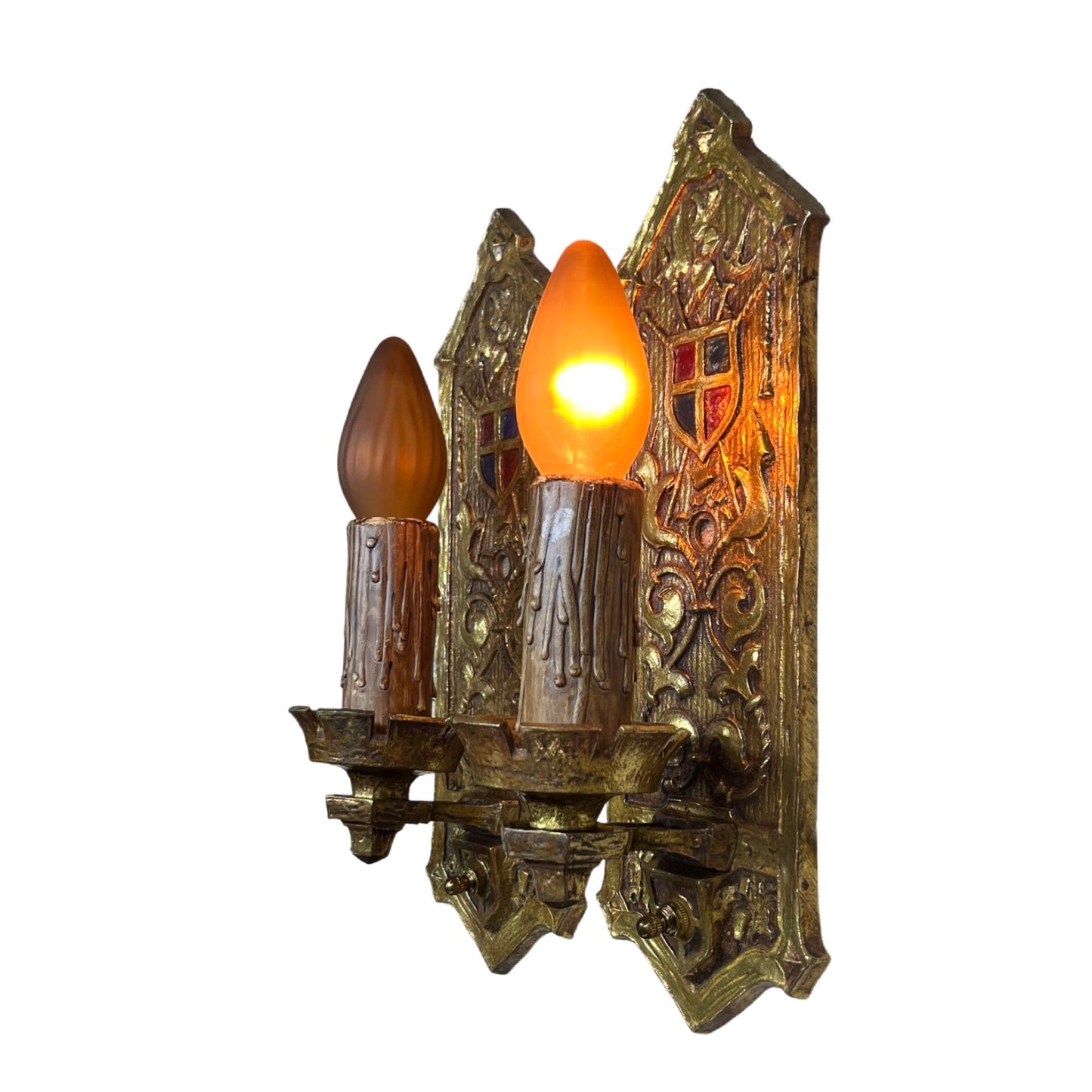 Stunning 1910s or 1920s Cast Brass Tudor or Romantic Revival WallSconce #2353