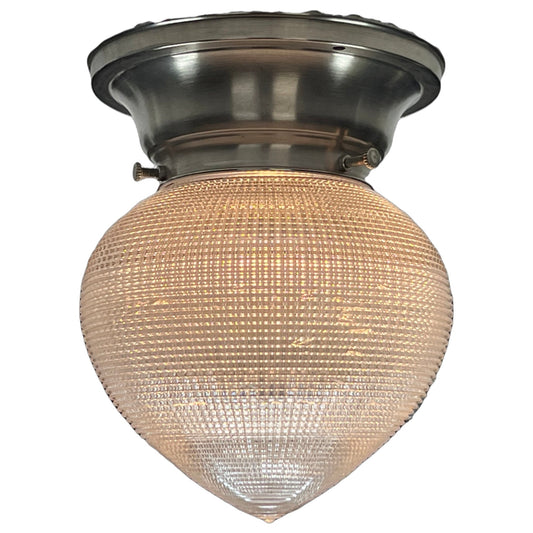 Clear Bullet Holophane on Satin Nickel Fitter circa 1900 #2412