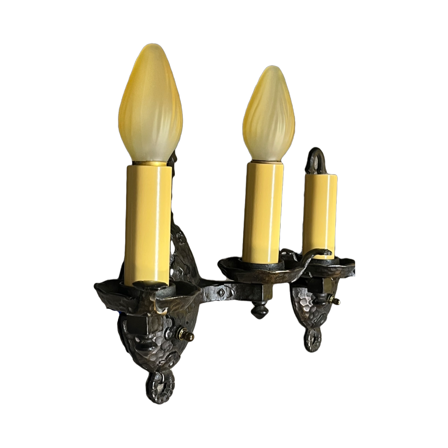 Hammered Two Light Sconces in Cast Iron #2428