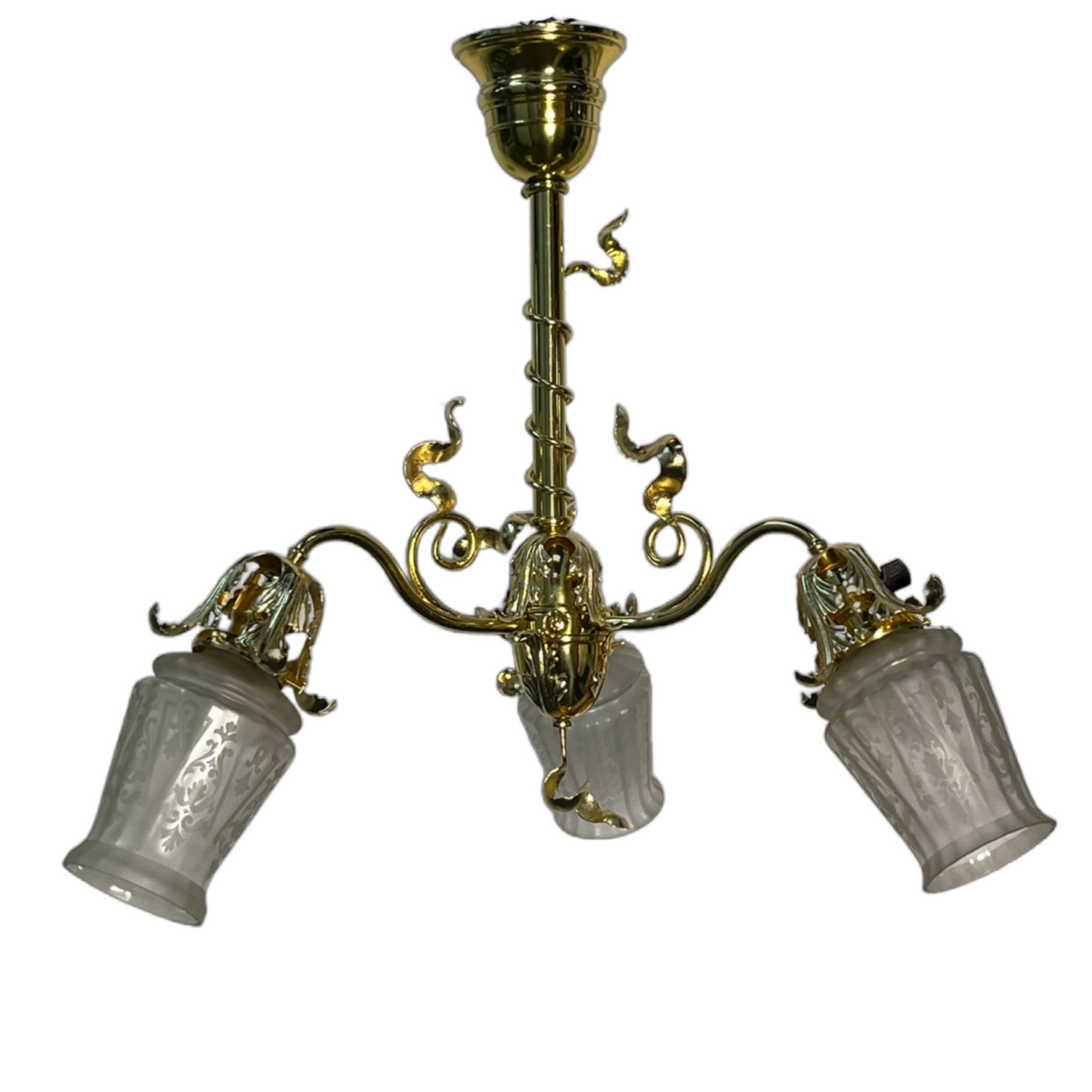 RESTORED Art Nouveau Three Light with Etched Shades, ca. 1900 #2507