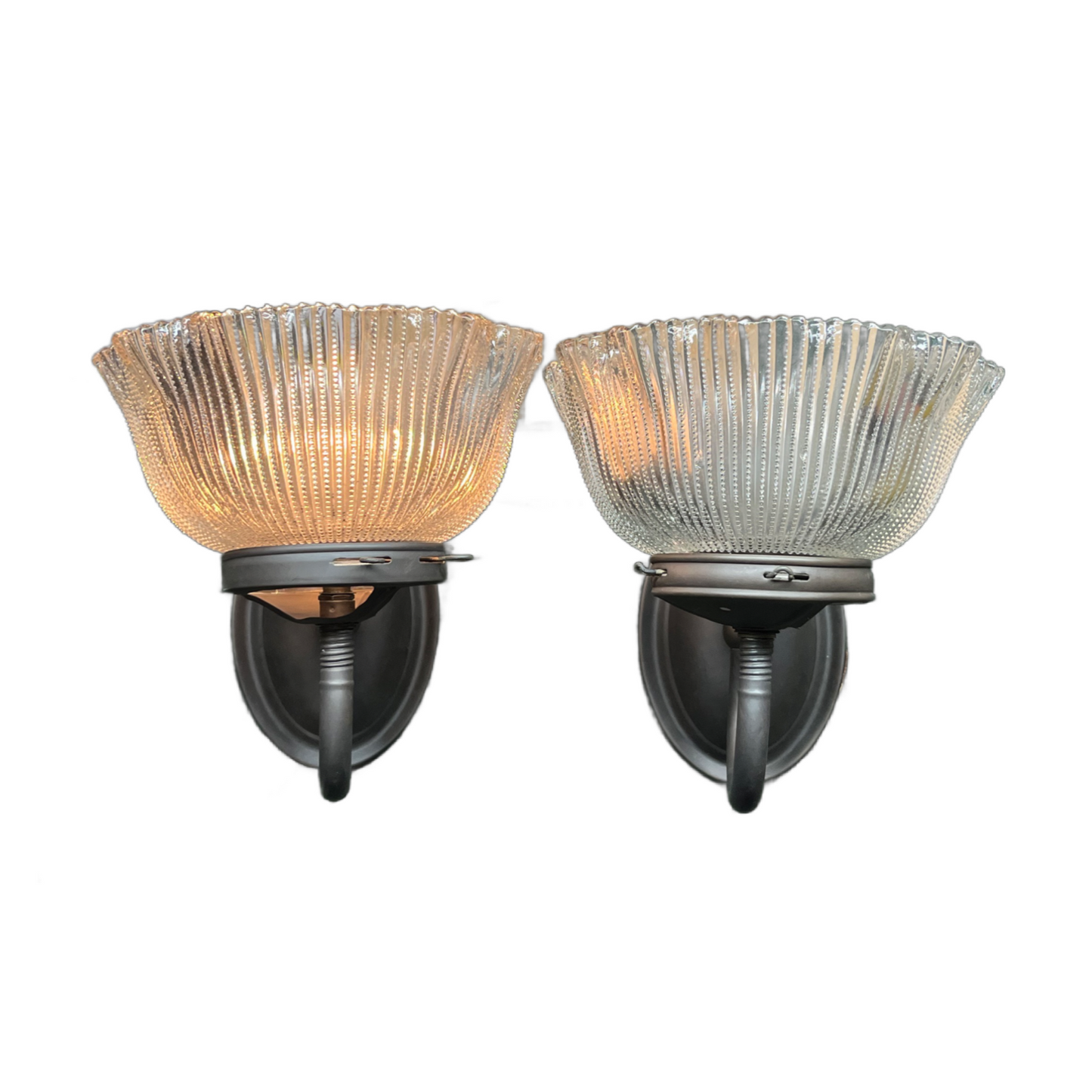 Pair Gas Wall Brackets with Pressed Glass Shades circa 1900 #2509