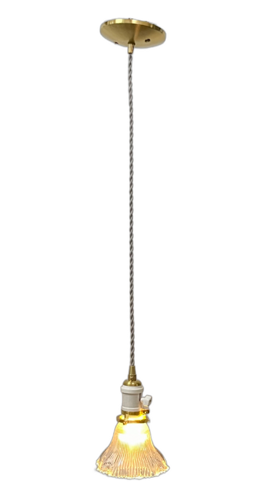 Holophane Pendant on Brushed Brass Wire Pendant #2520