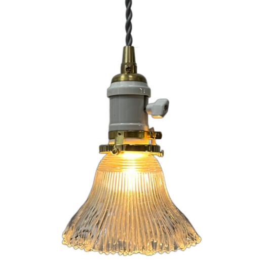 Holophane Pendant on Brushed Brass Wire Pendant #2520