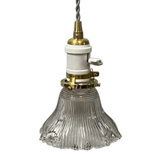 Holophane Pendant on Brushed Brass Wire Pendant #2520