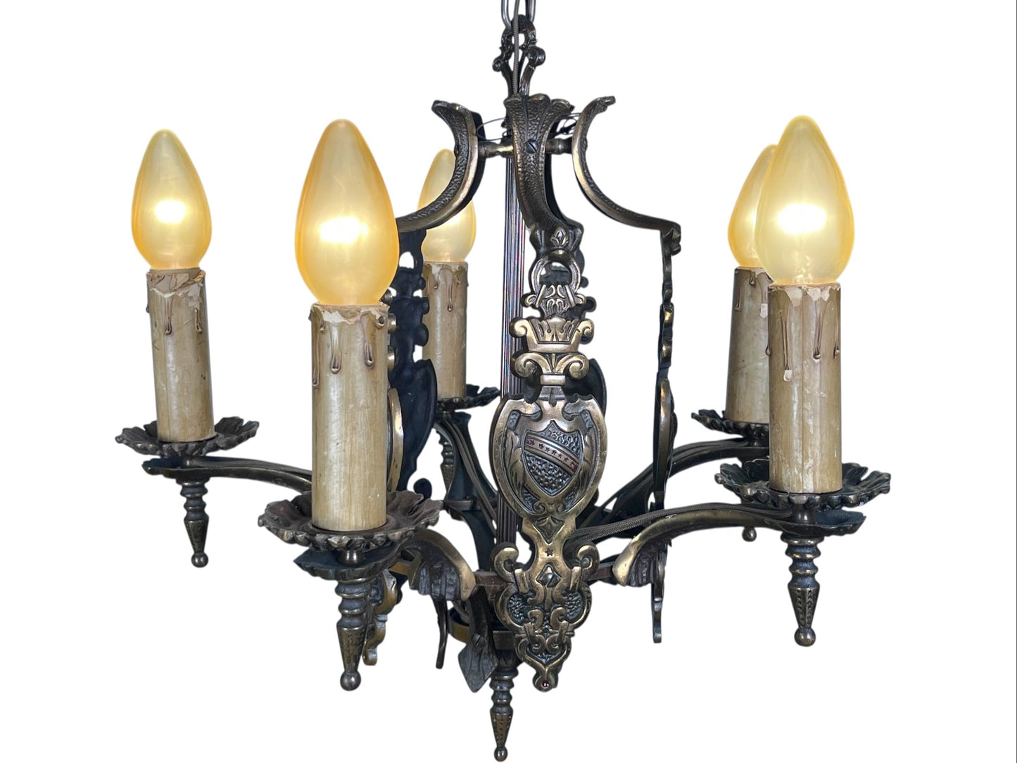 Dark Cast Bronze 5 Light with Original Finish and Candlecovers #2534