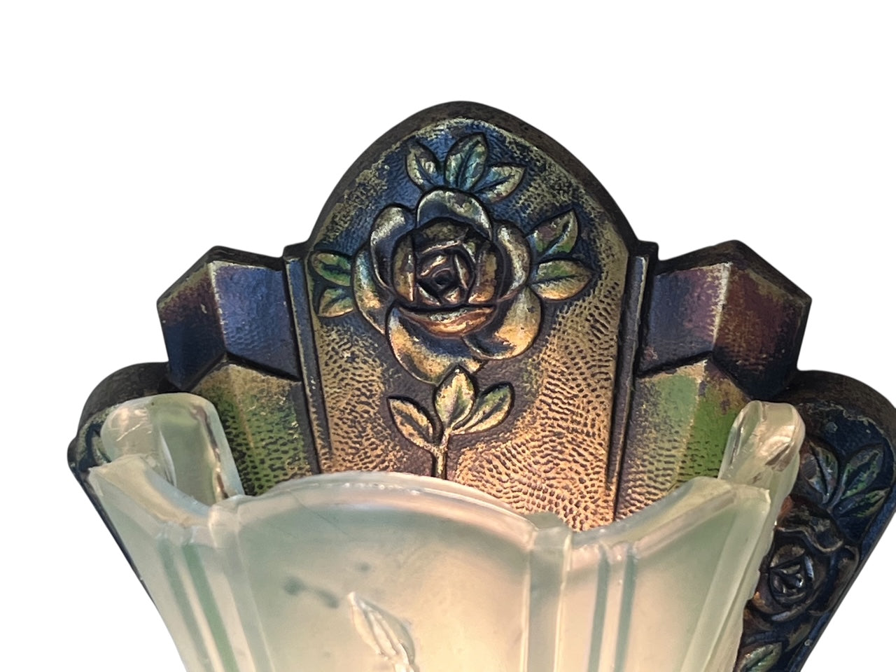 Single Frankelite Wall Sconce with Original Finish and Green Shade #2537