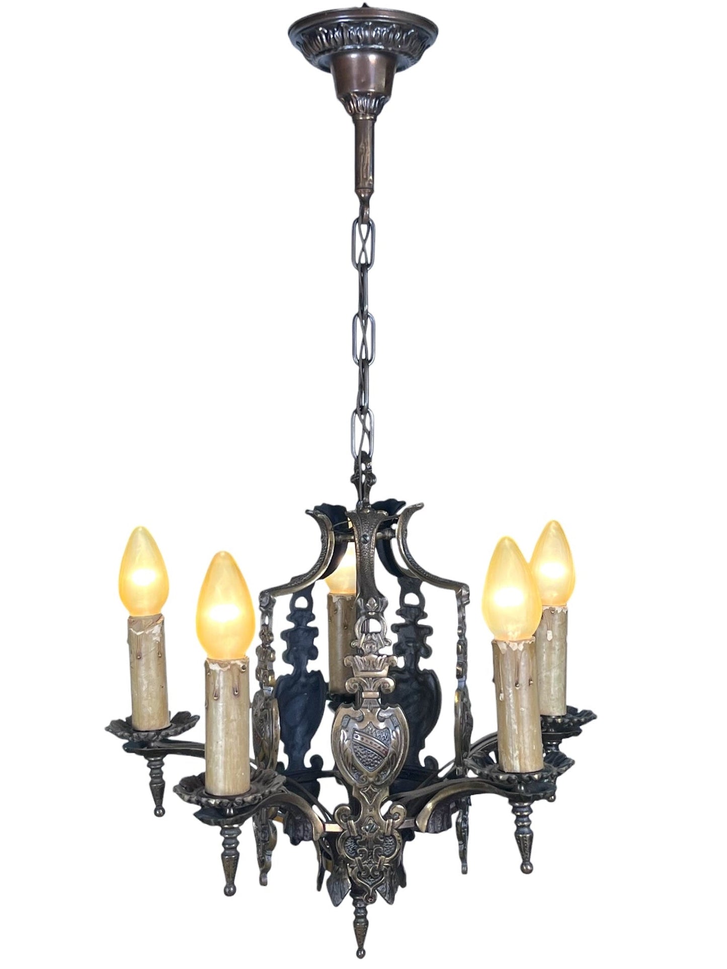 Dark Cast Bronze 5 Light with Original Finish and Candlecovers #2534