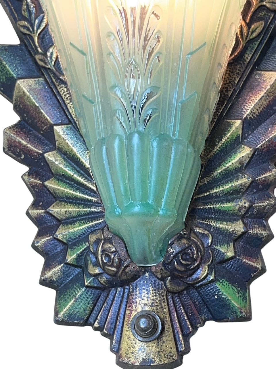 Single Frankelite Wall Sconce with Original Finish and Green Shade #2537