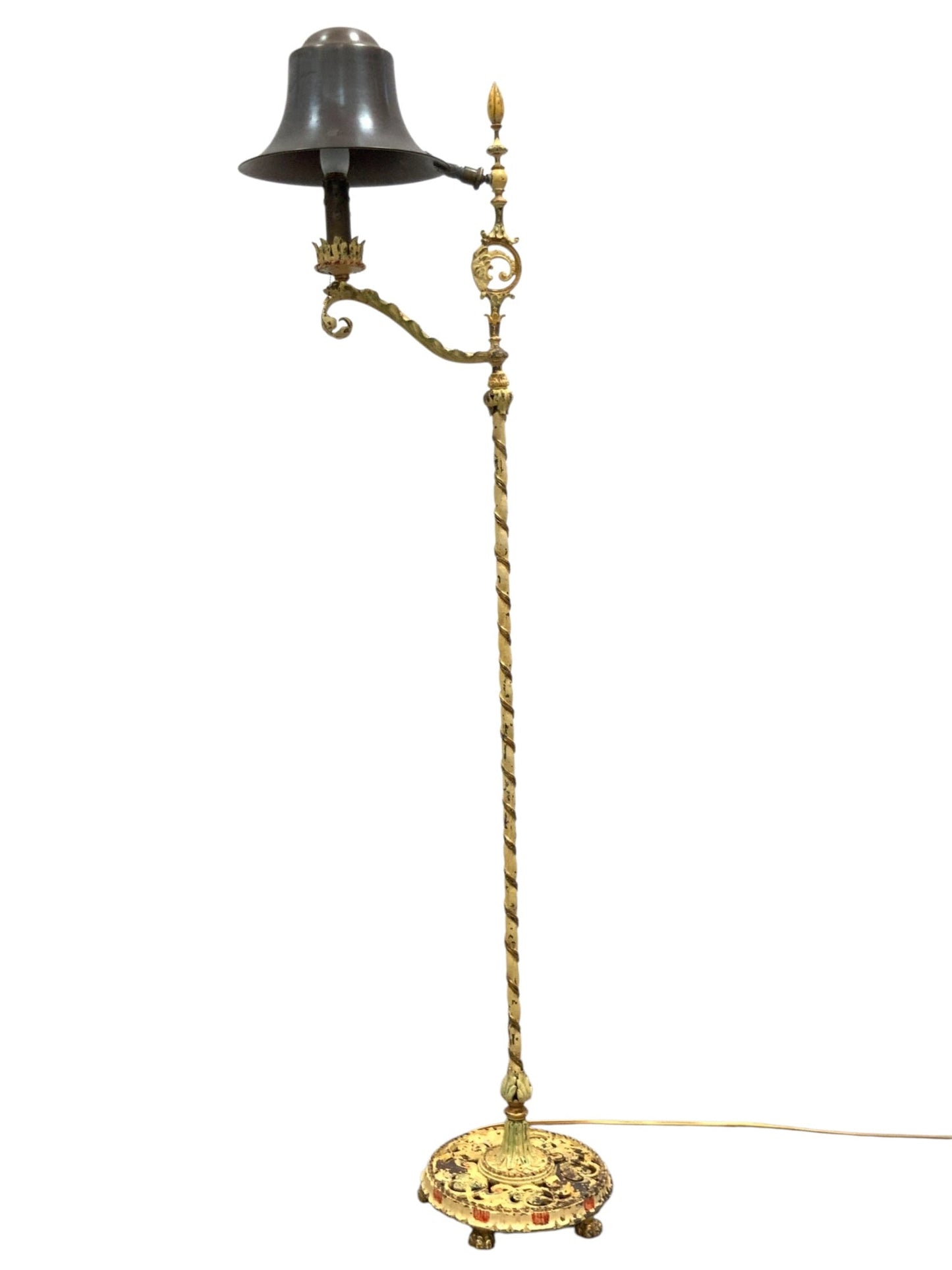 1920s Floor lamp with Original Paint Finish Brass Shade #2538
