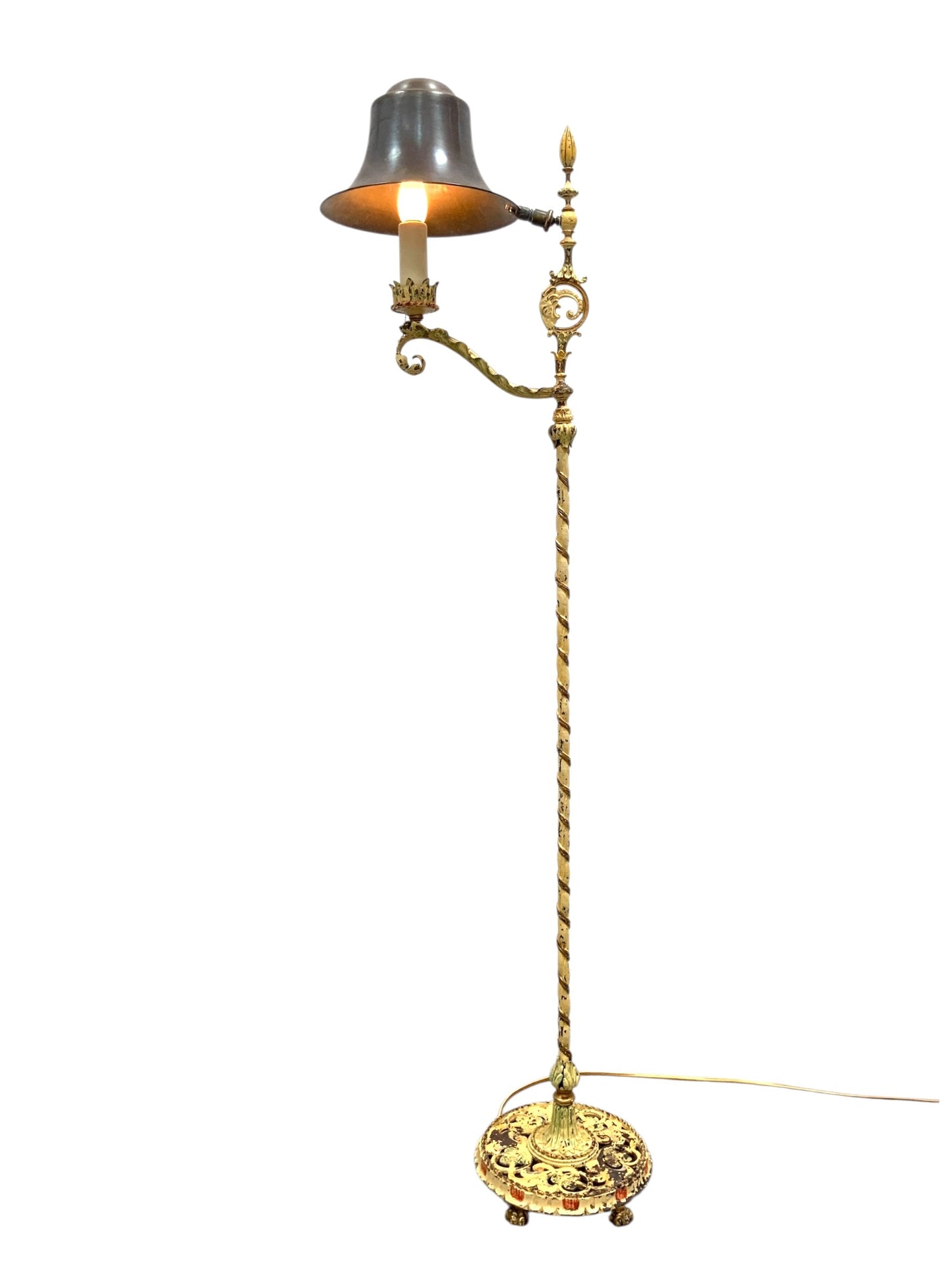 1920s Floor lamp with Original Paint Finish Brass Shade #2538