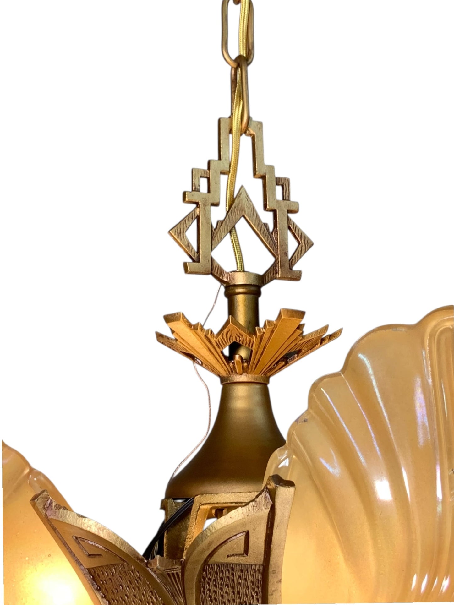 RESTORED Art Deco Markel Chevron 6 Light Slip Shade Chandelier #2544