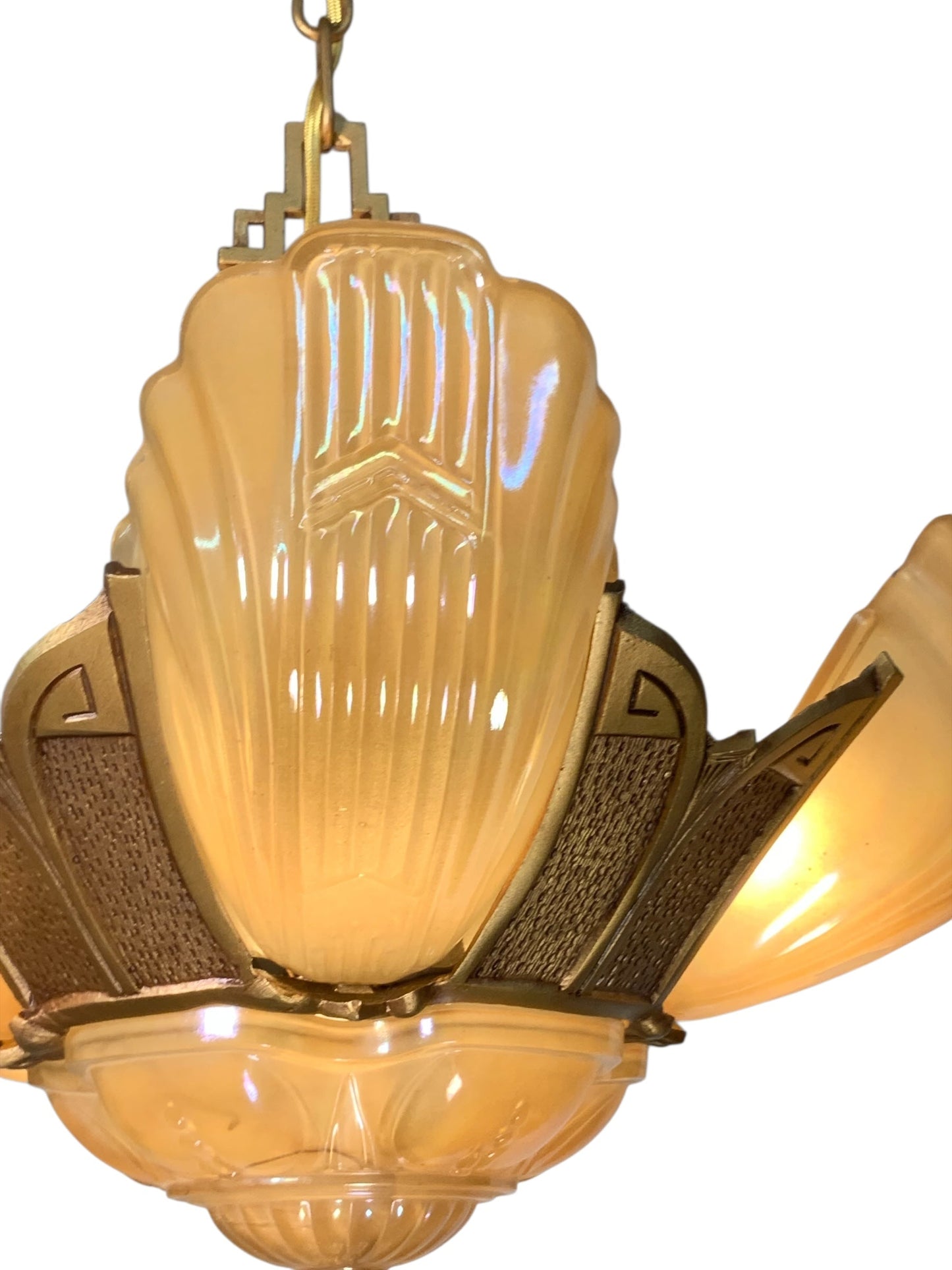RESTORED Art Deco Markel Chevron 6 Light Slip Shade Chandelier #2544