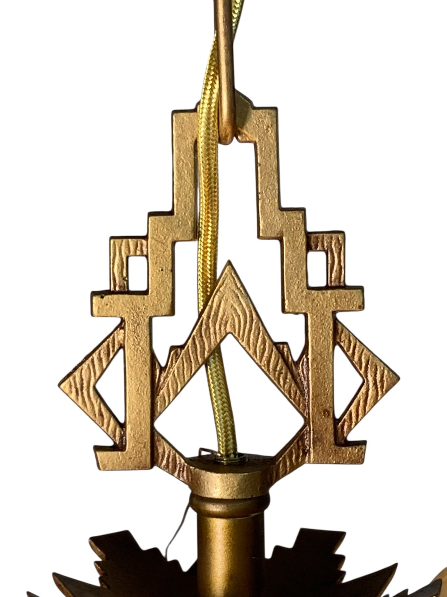 RESTORED Art Deco Markel Chevron 6 Light Slip Shade Chandelier #2544
