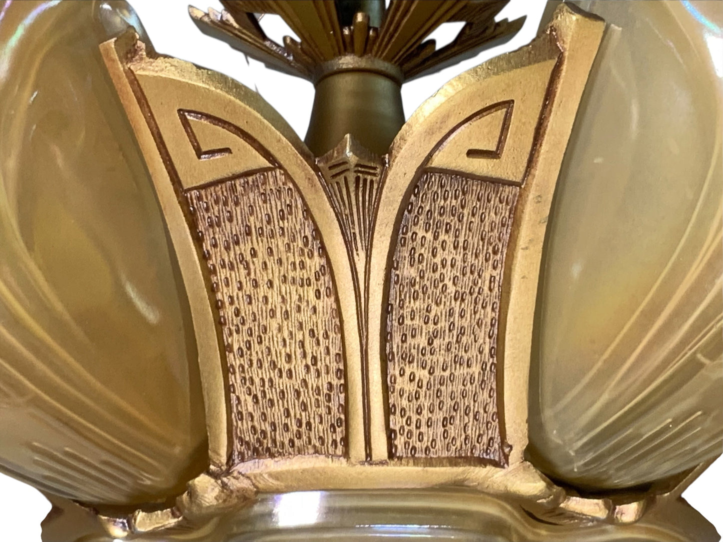 RESTORED Art Deco Markel Chevron 6 Light Slip Shade Chandelier #2544
