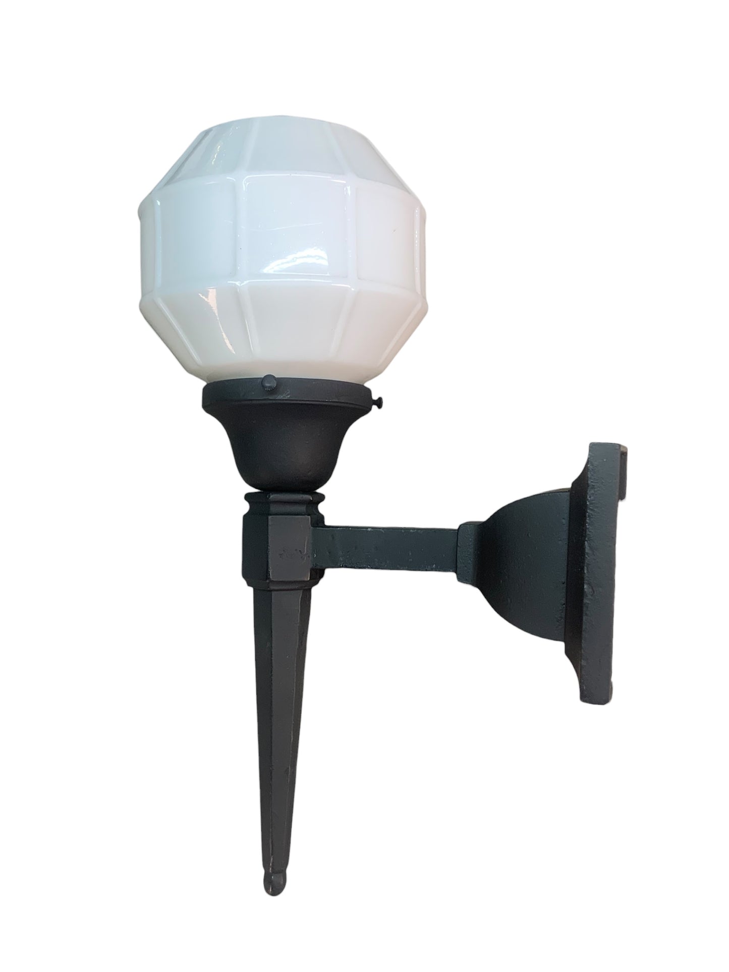 Black Long Tail Exterior Sconce with Milk Glass Shade #2568