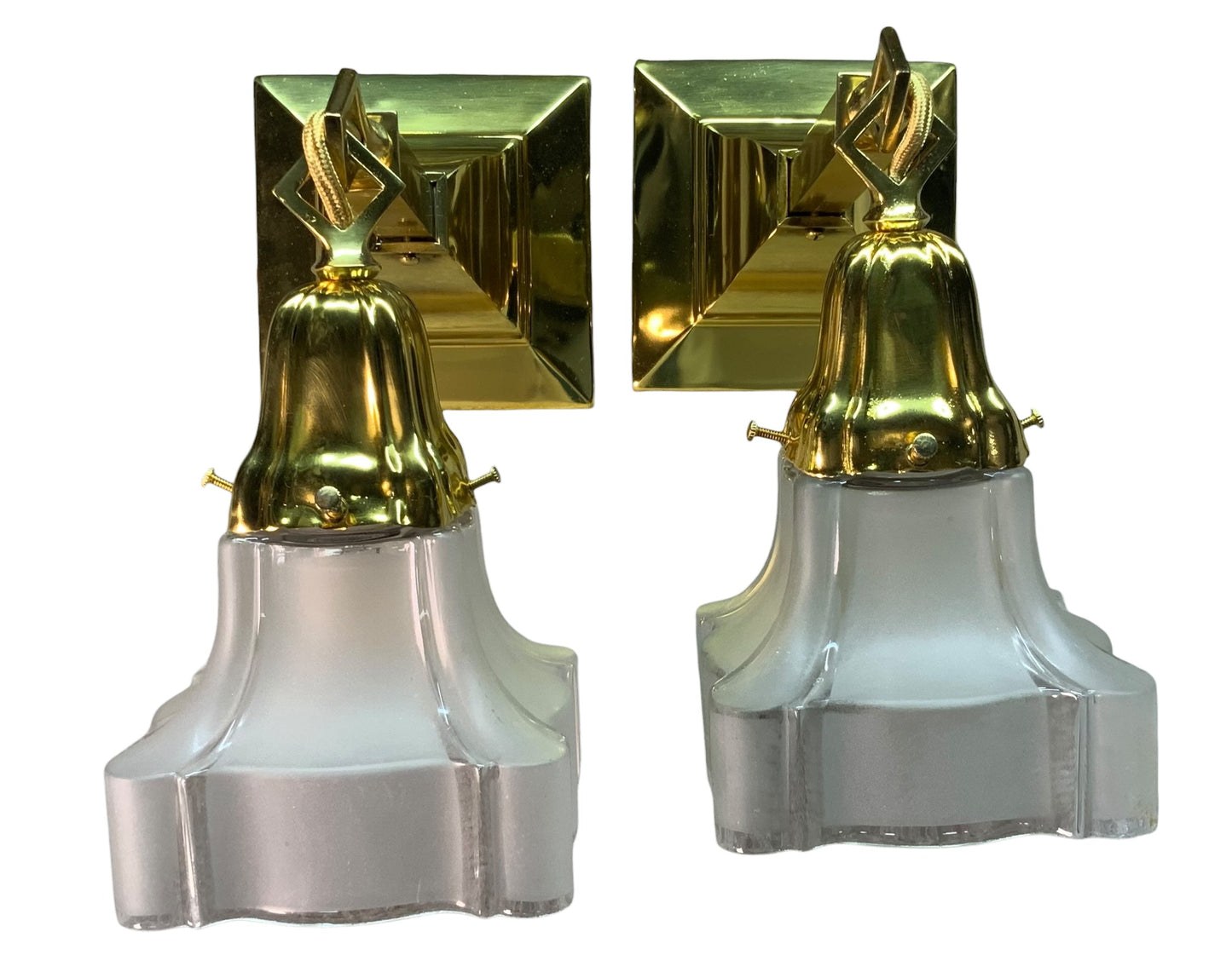 Pair Polished Brass Sheffield Style Arts and Crafts Wall Sconces #2566