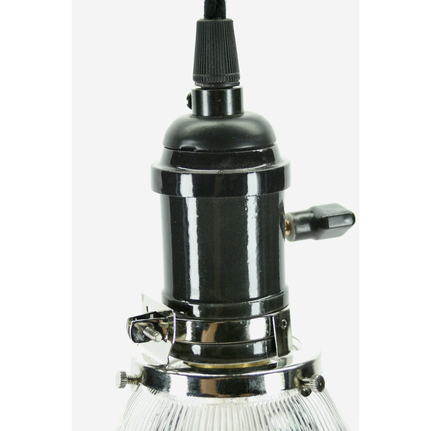 One of Three Holophane Pendant with Black Socket #2086