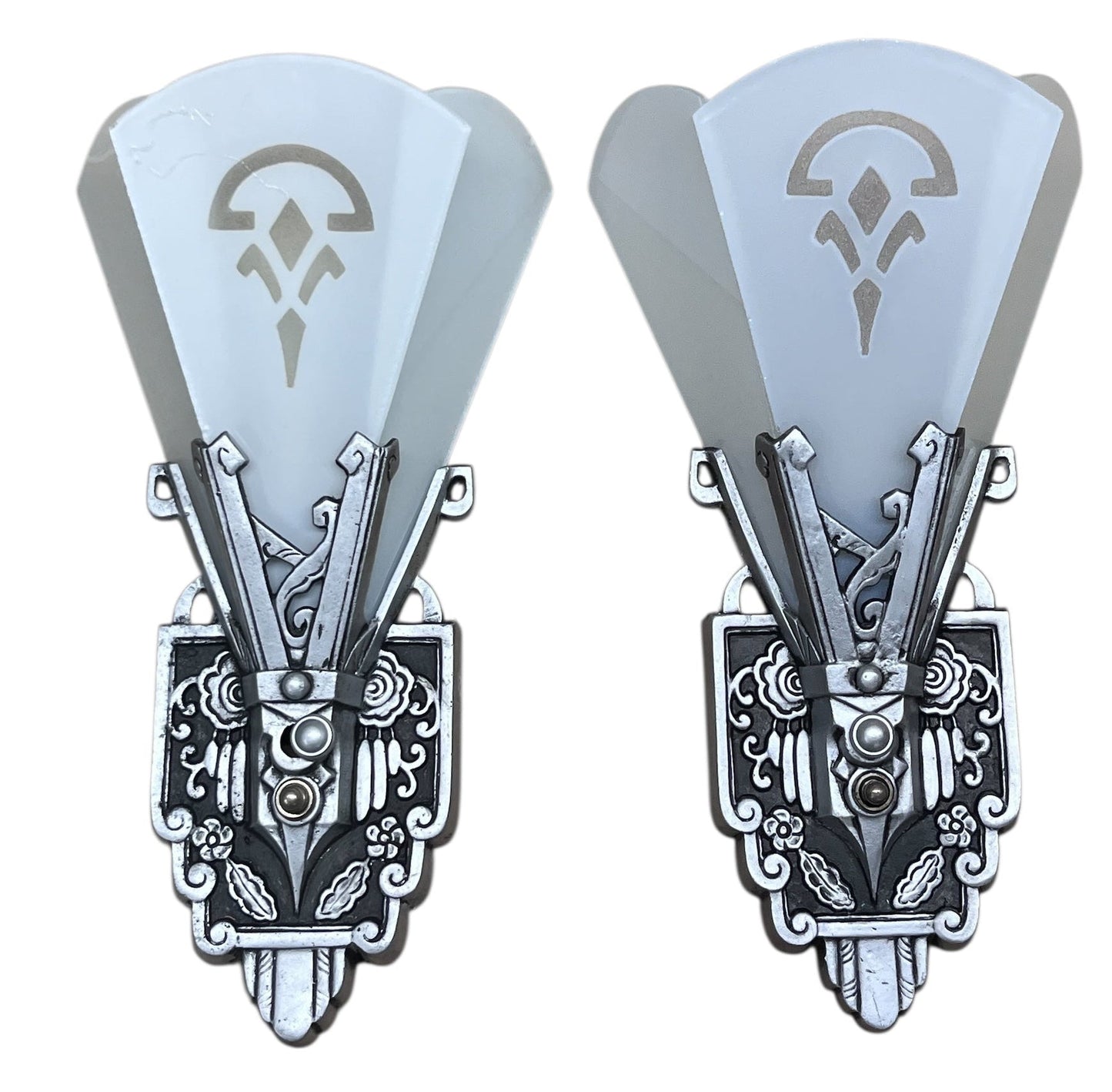 One Pair (of 2) Art Deco Flat Glass Panel Wall Silver and Black Sconces by Lincoln #2581