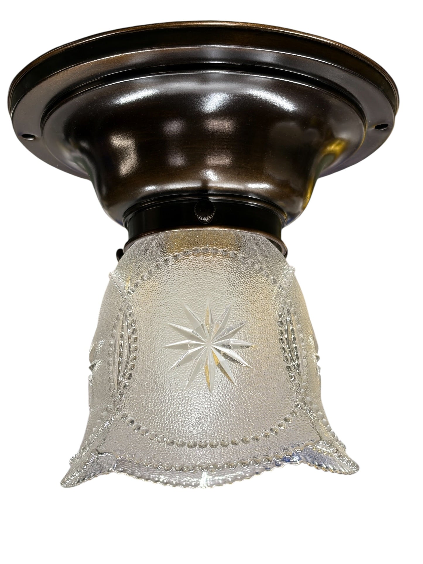 Smalll Semi Flush Light with Pressed Glass Shade on Antique Fixture #2645