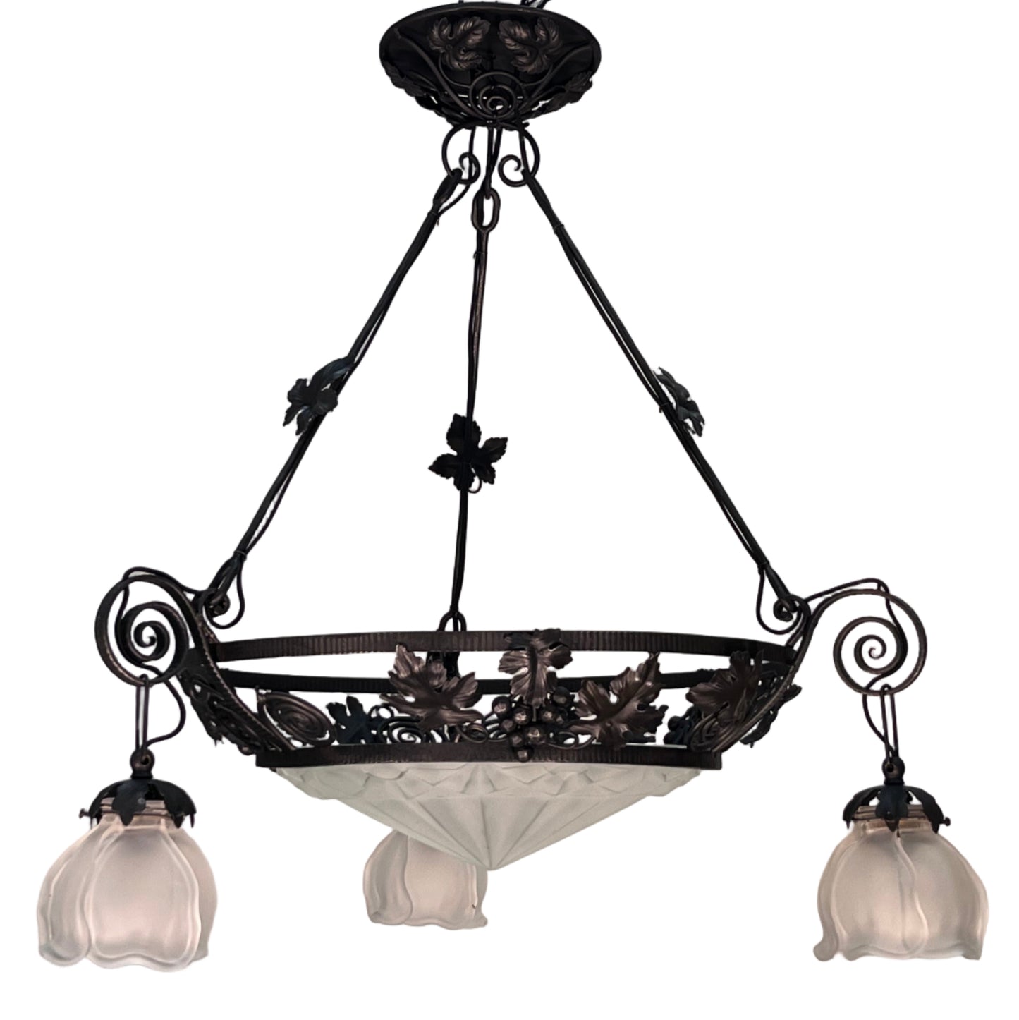 1920s French Art Deco Chandelier with Bunches of Grapes #2554