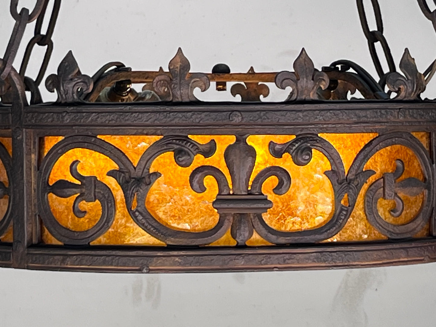 Cast Wrought Iron Spanish Revival Chandelier with Mica Panels #2557