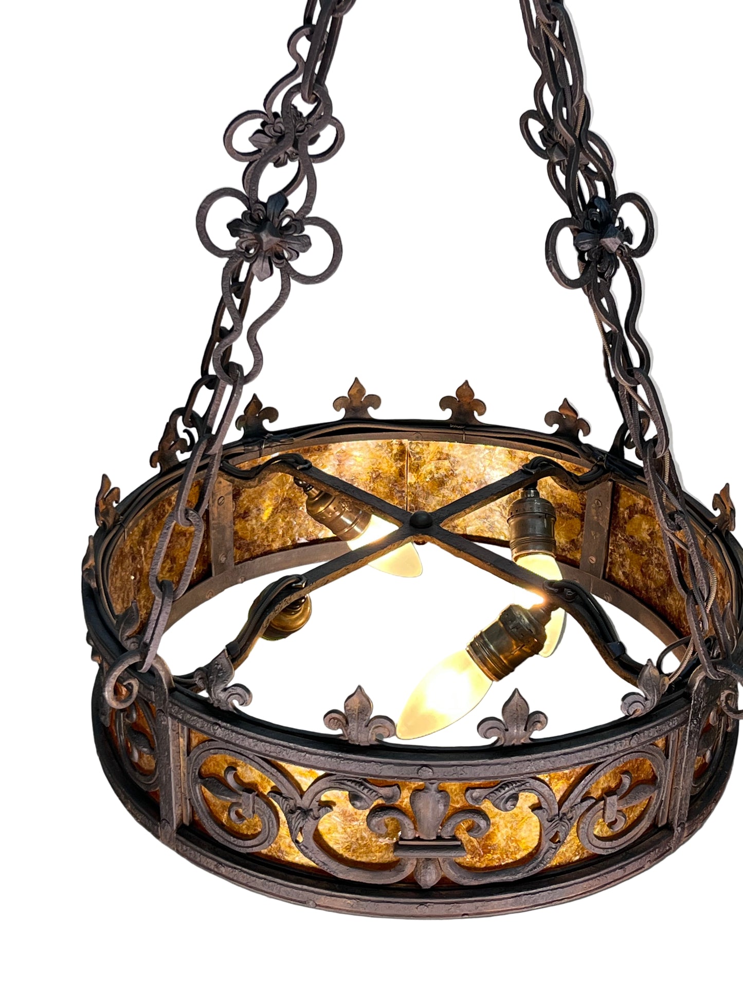 Cast Wrought Iron Spanish Revival Chandelier with Mica Panels #2557