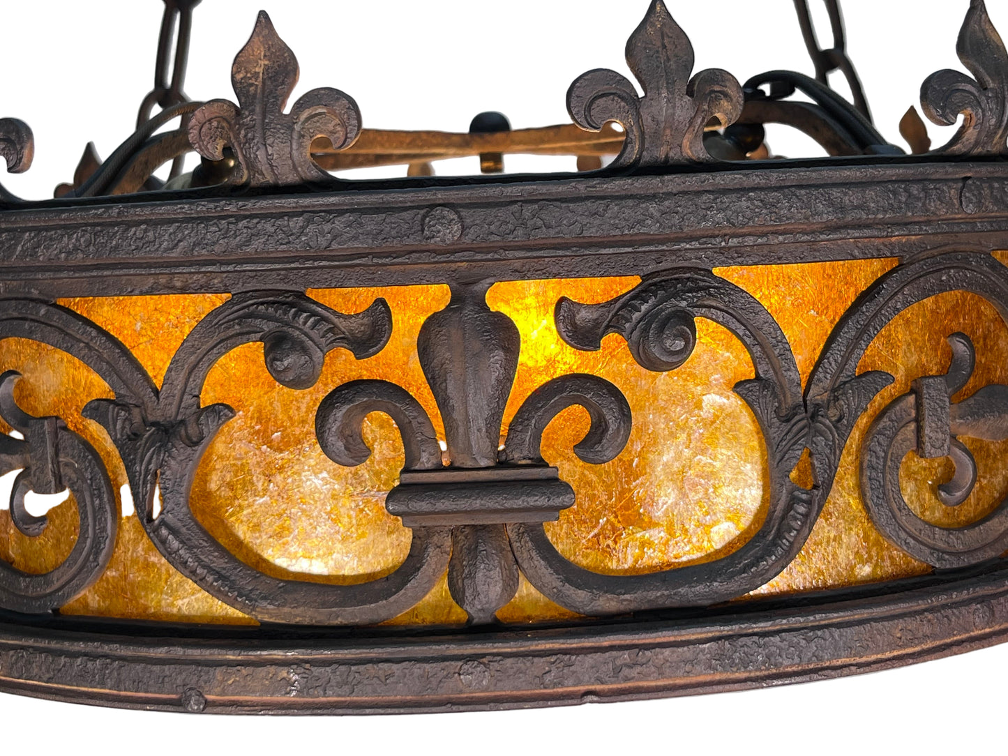 Cast Wrought Iron Spanish Revival Chandelier with Mica Panels #2557