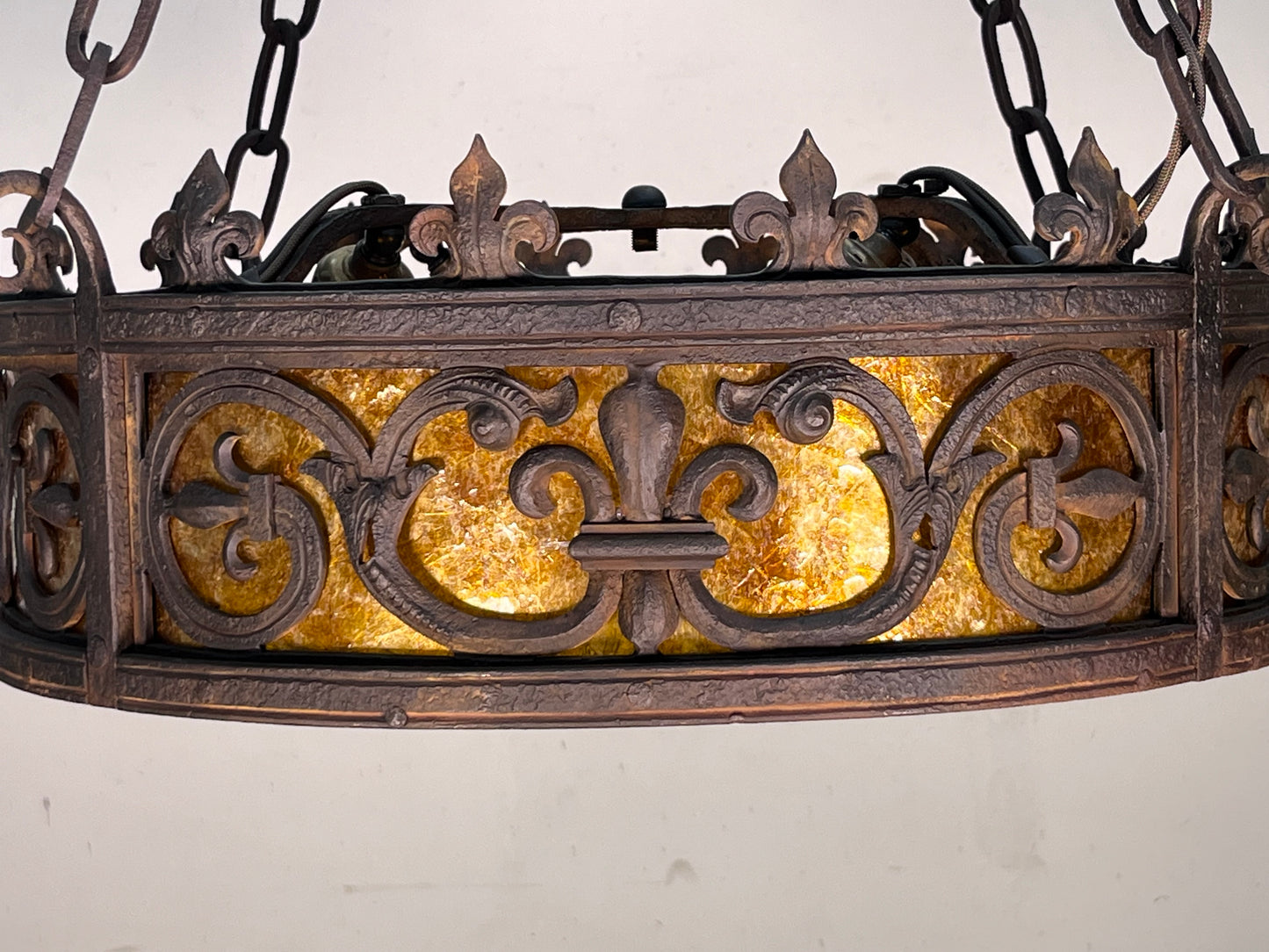 Cast Wrought Iron Spanish Revival Chandelier with Mica Panels #2557