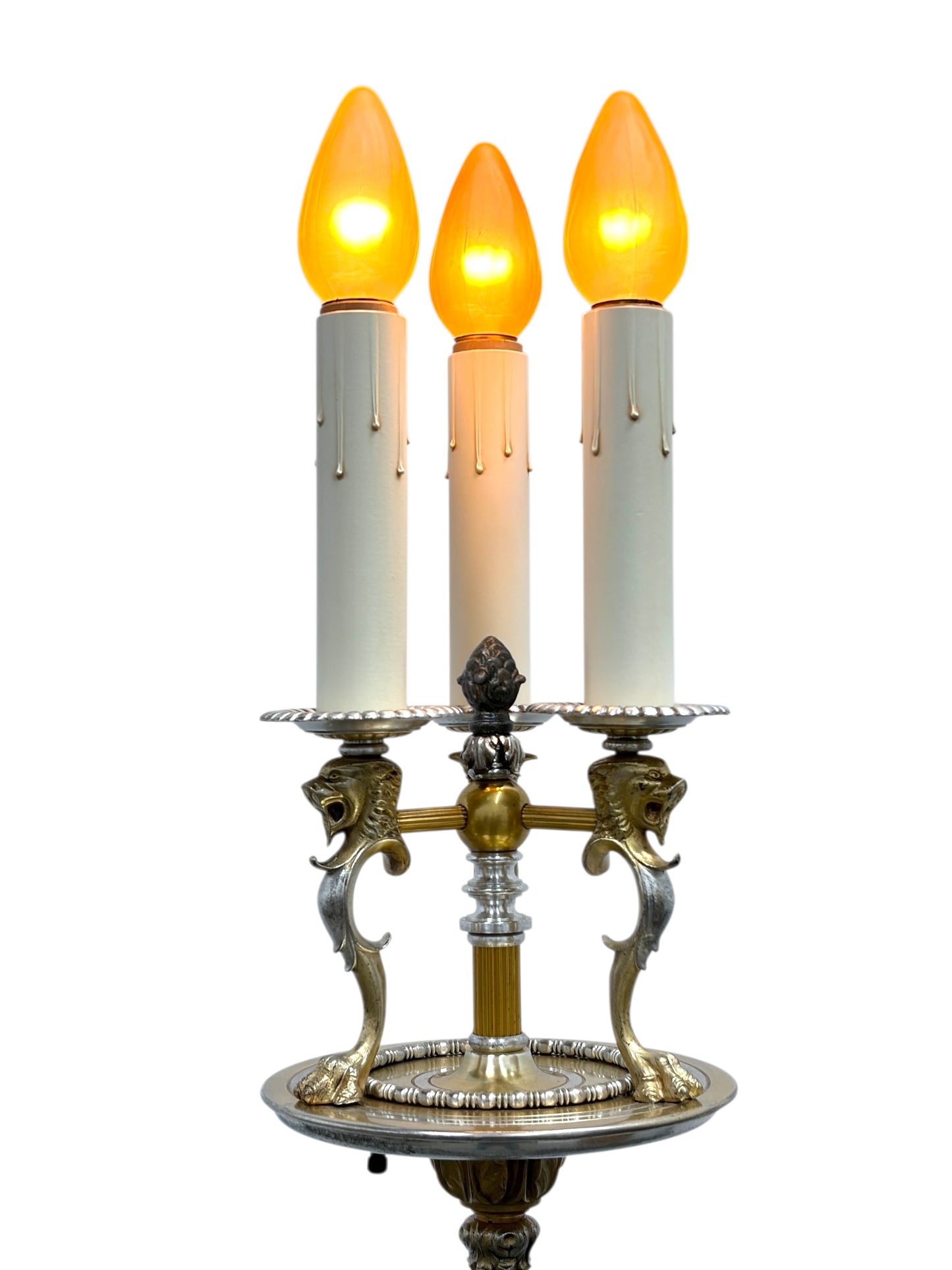 Cast Brass Floor Lamp with Lion heads from the 1910s
