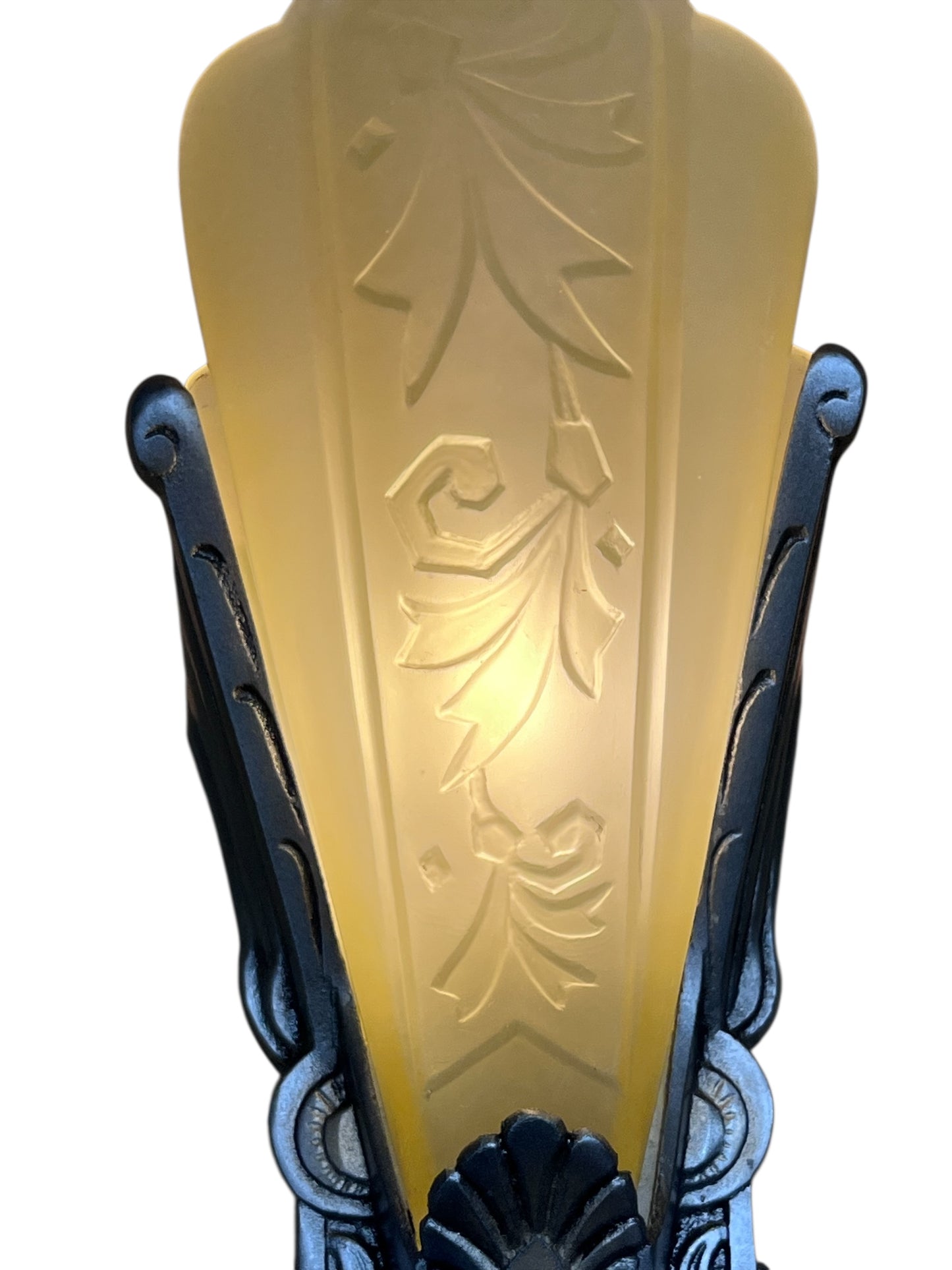 Silver and Black Art Deco Sconces with Amber Glass Shades