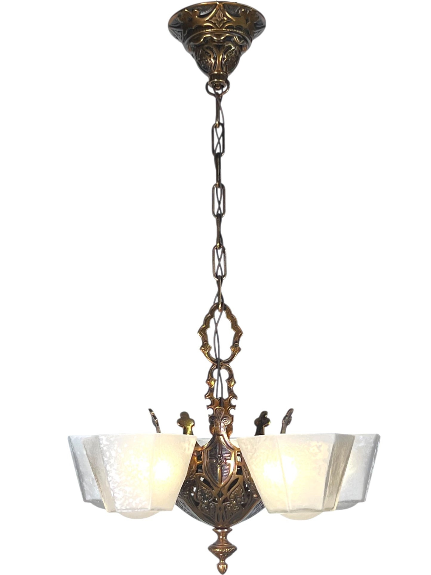 1930S Tudor Revival Slip Shade Chandelier