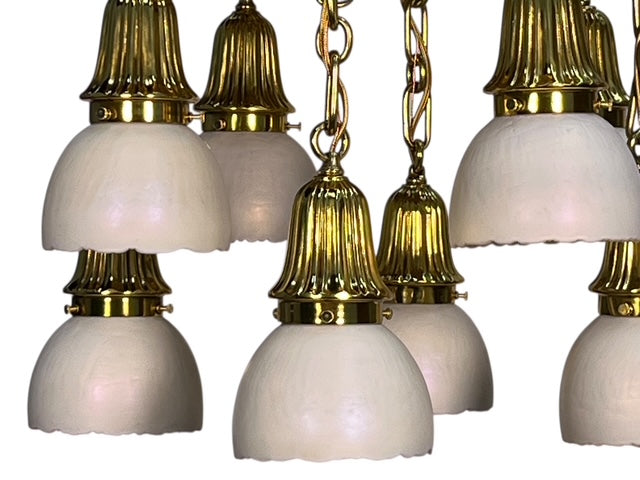 Solid Brass Sheffield Pattern Light with 8 Steuben Shades