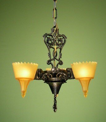 Vintage 1930s Art Deco Slip Shade Pendant Chandelier by Frankelite with Original Finish and New Wiring. Arrives Ready to Install!