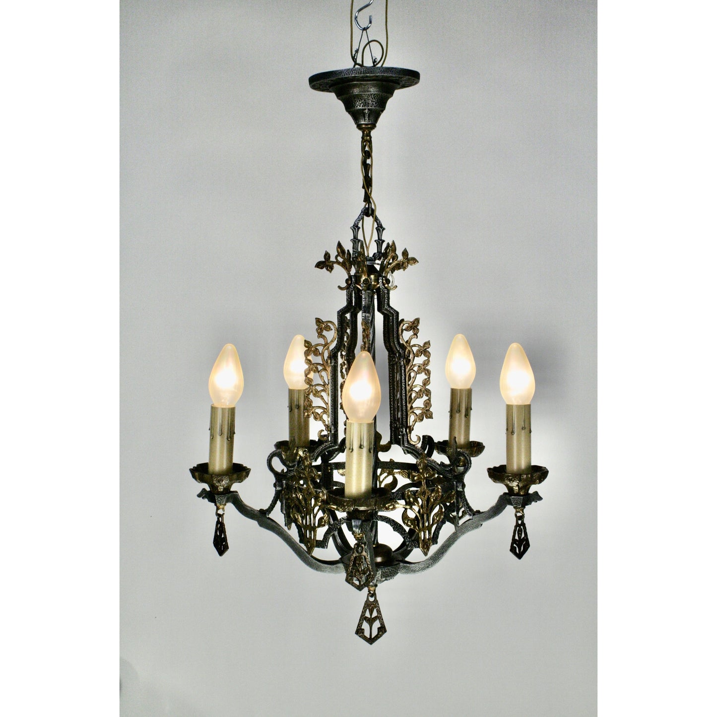 #2071 Living Room Hammered Chandelier with Brass Embellishments