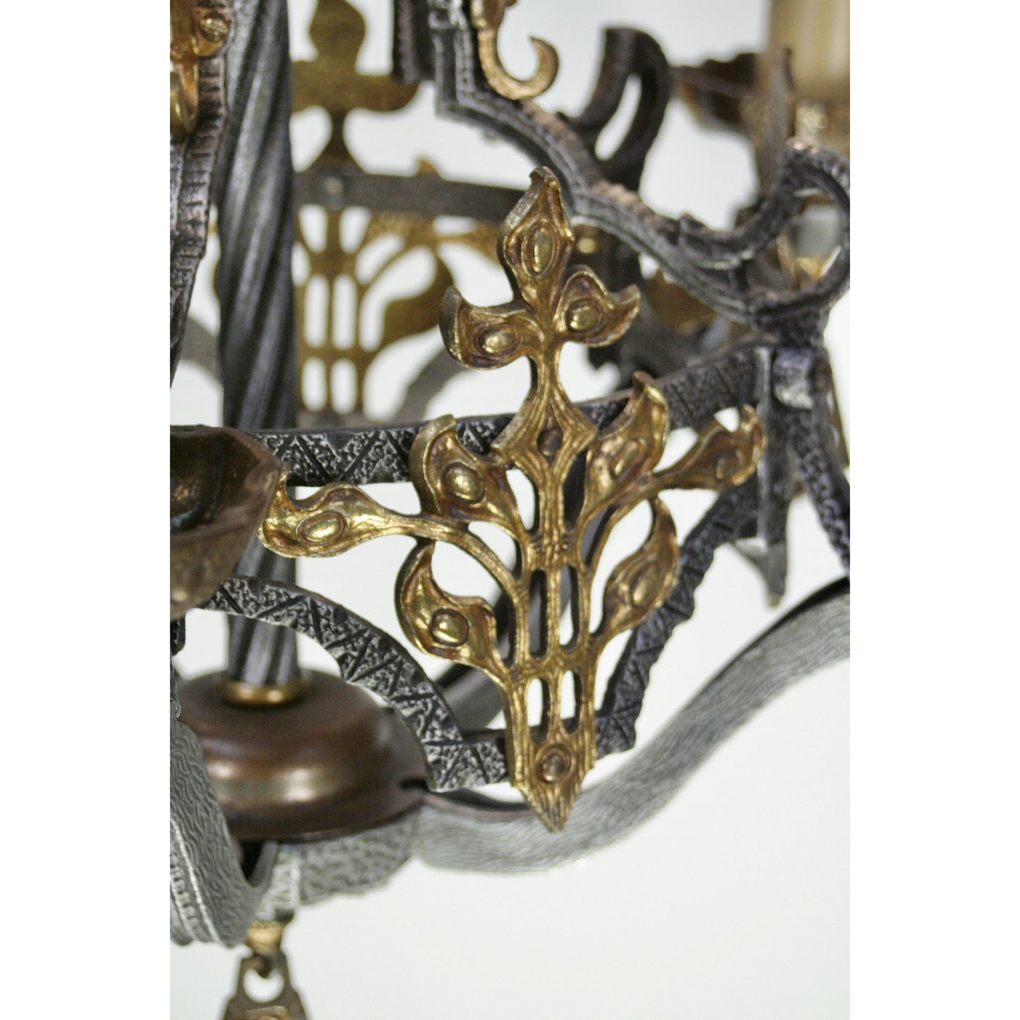 #2071 Living Room Hammered Chandelier with Brass Embellishments