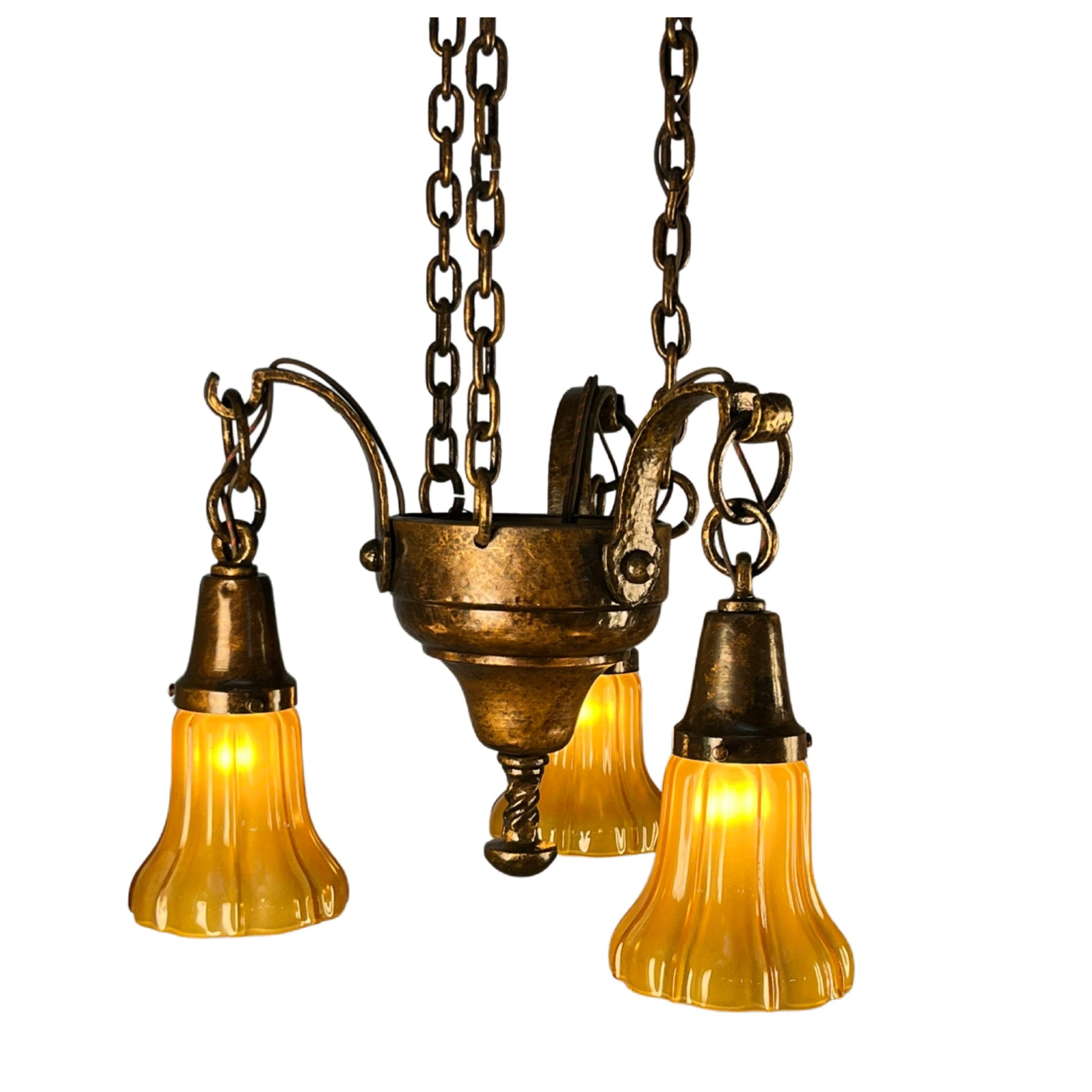 Gaumer Arts and Crafts Chandelier with Amber Shades