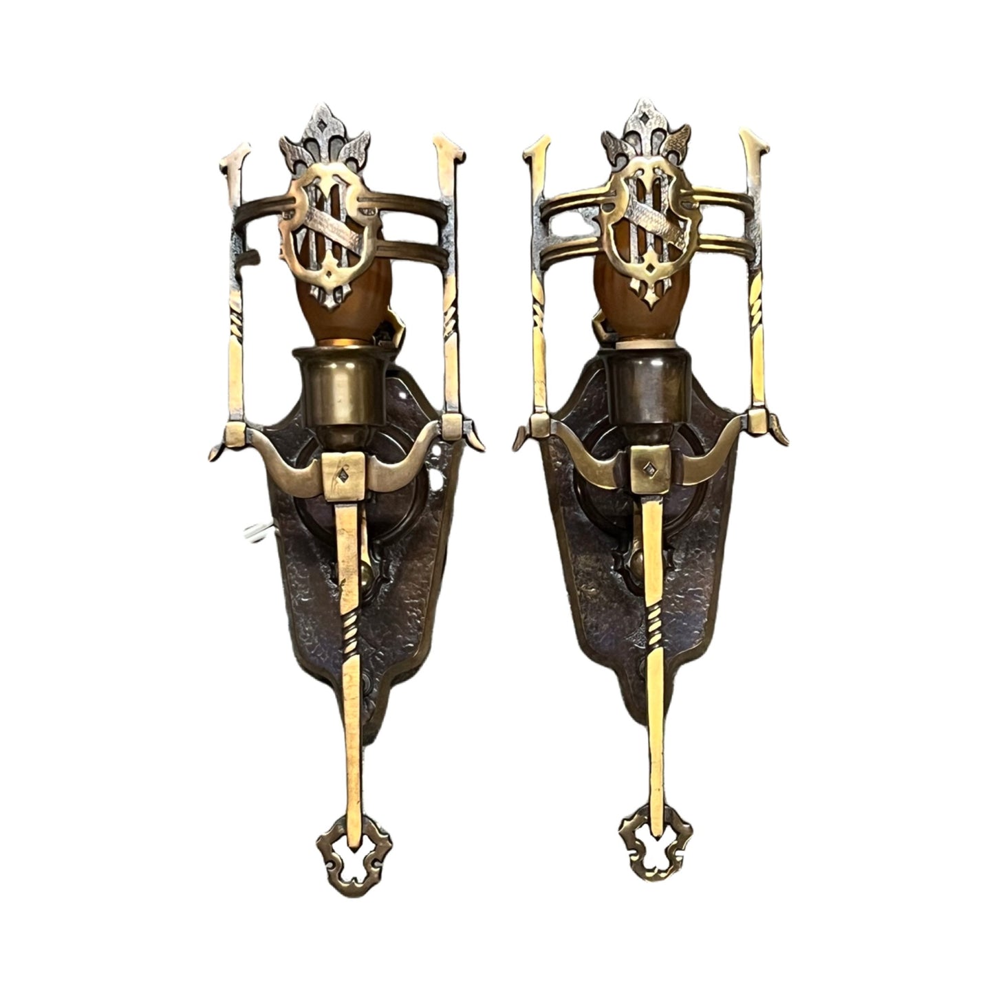 Cast Bronze 1920s Spanish Revival Wall Sconces