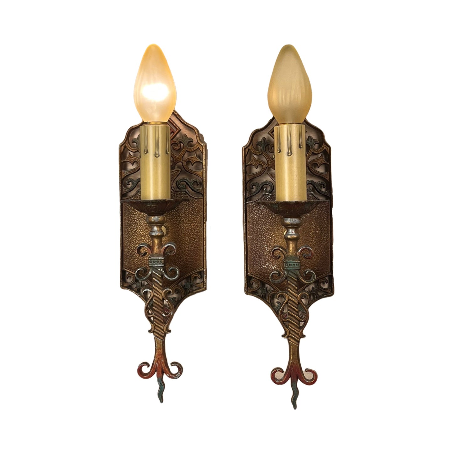 Pair Single Spanish Revival Sconces with Original Finish