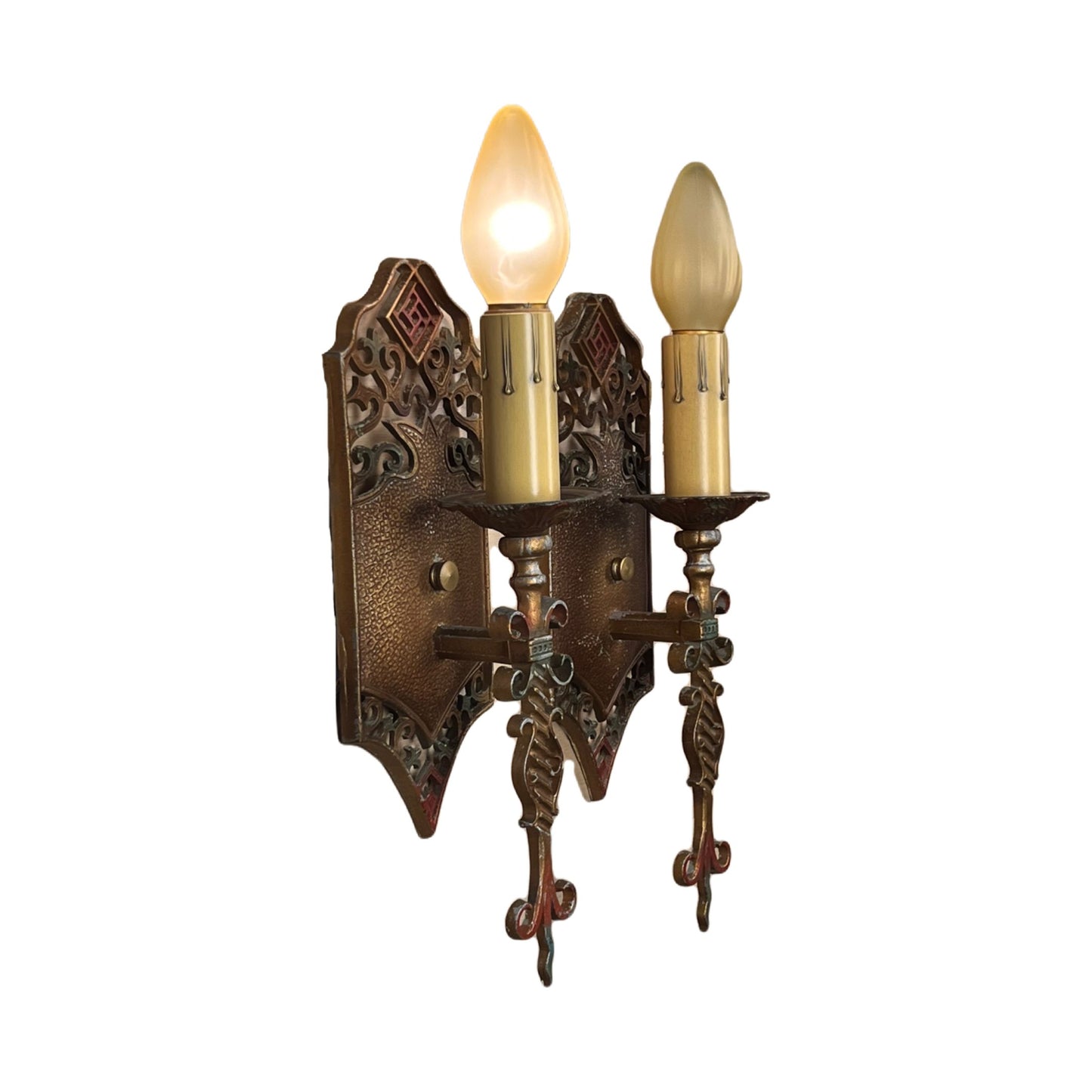 Pair Single Spanish Revival Sconces with Original Finish