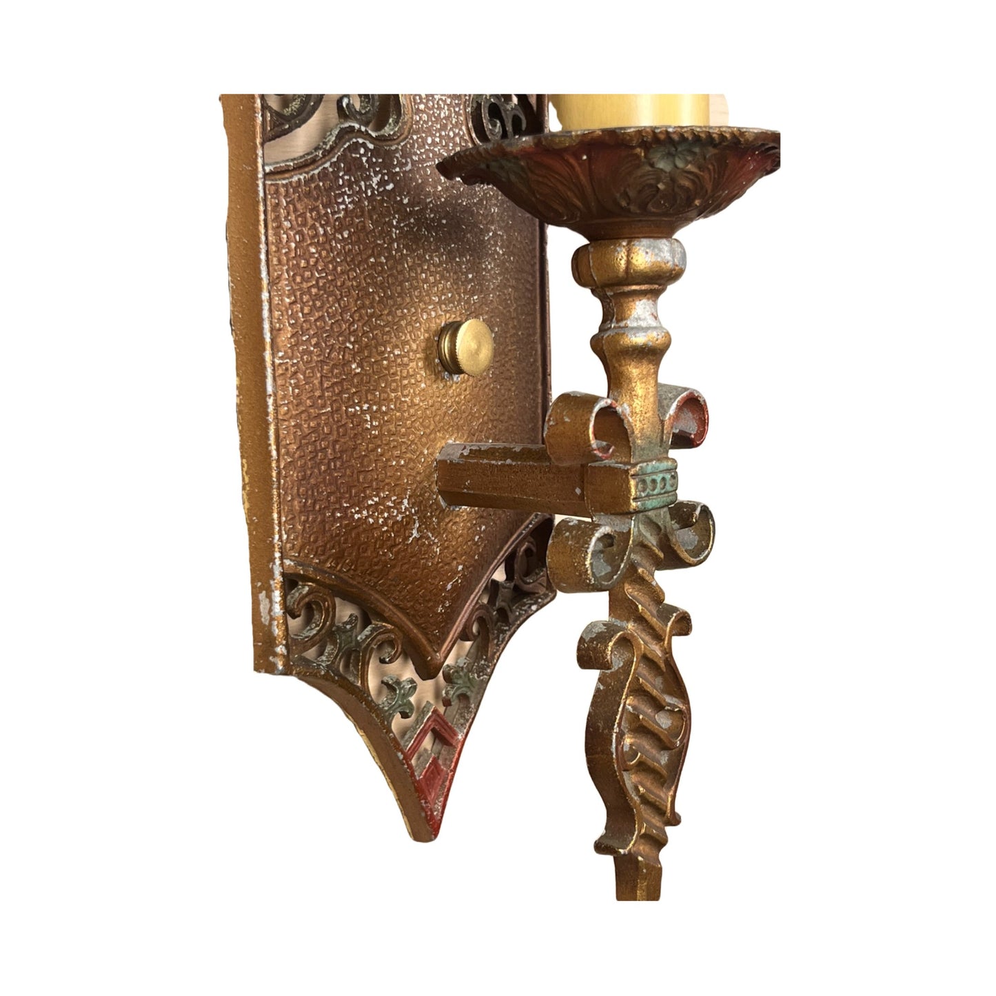 Detail Pair Single Spanish Revival Sconces with Original Finish