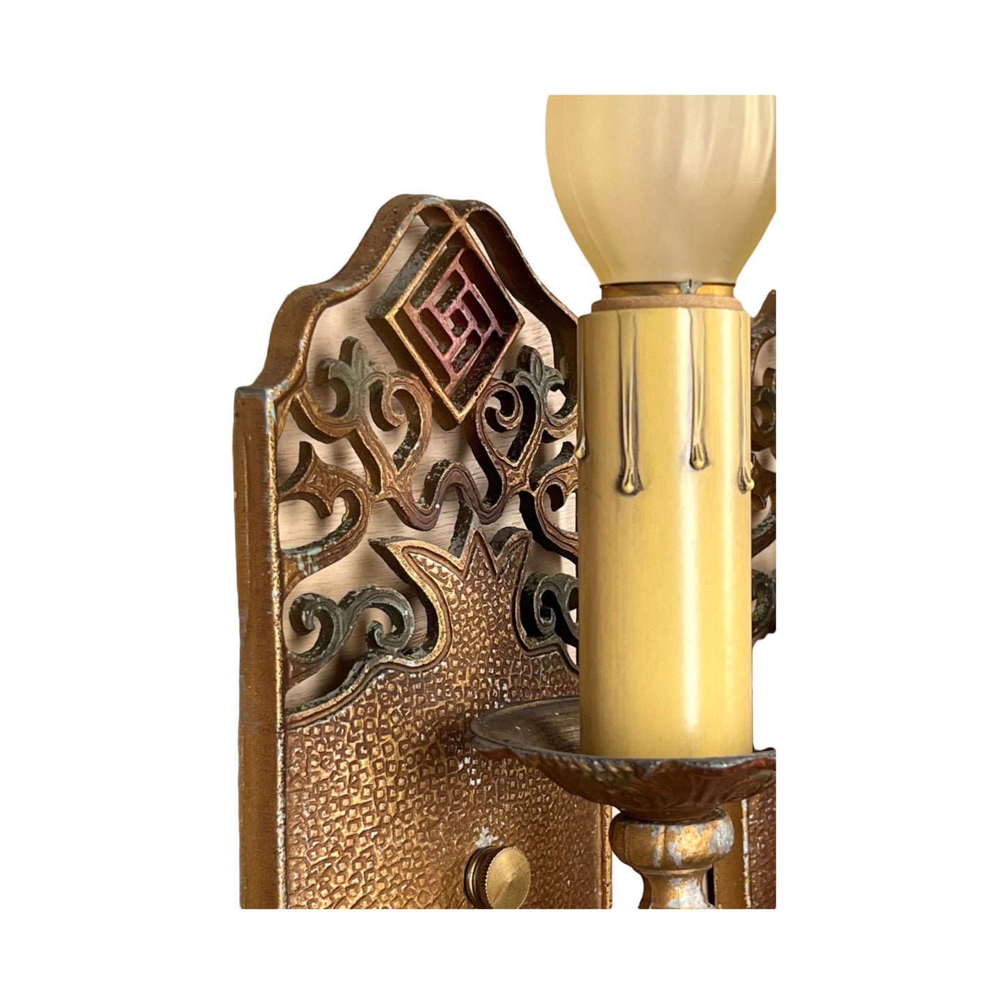 Pair Spanish Revival Wall Sconces with Original Finish and Rare Switches #2322