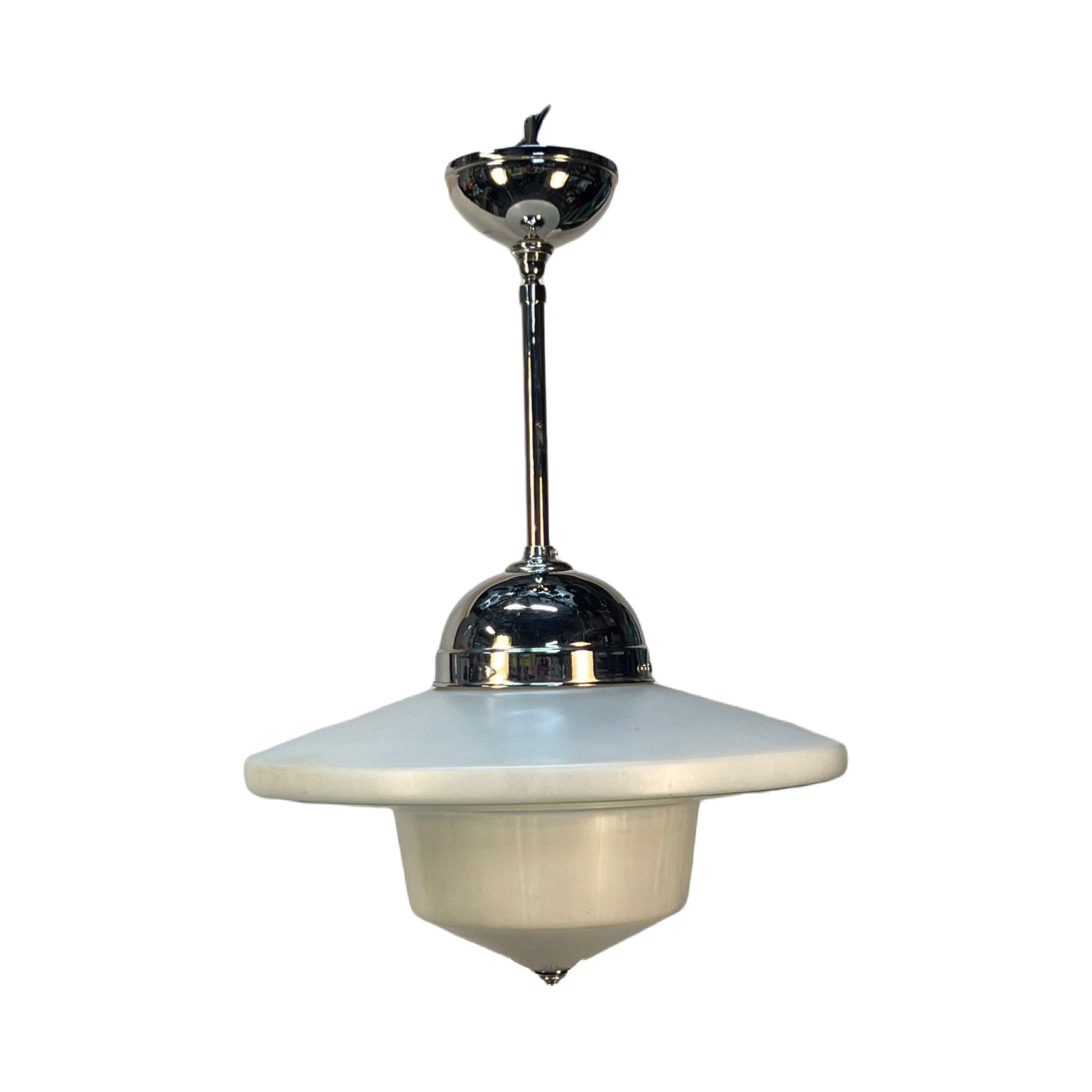 Vintage Schoolhouse light with nickel fixture