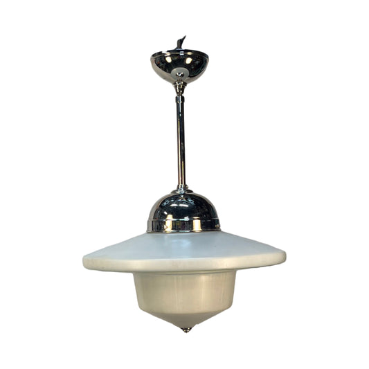Vintage Schoolhouse light with nickel fixture