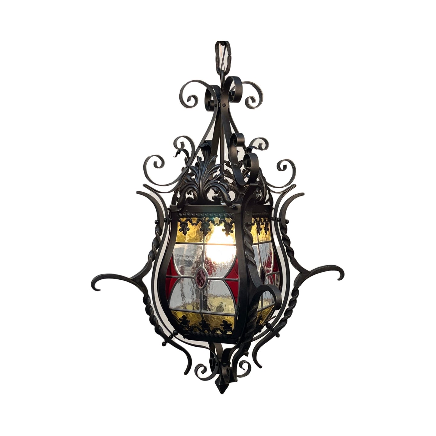 Spanish Revival Wrought Iron Exterior Stained Glass pendant