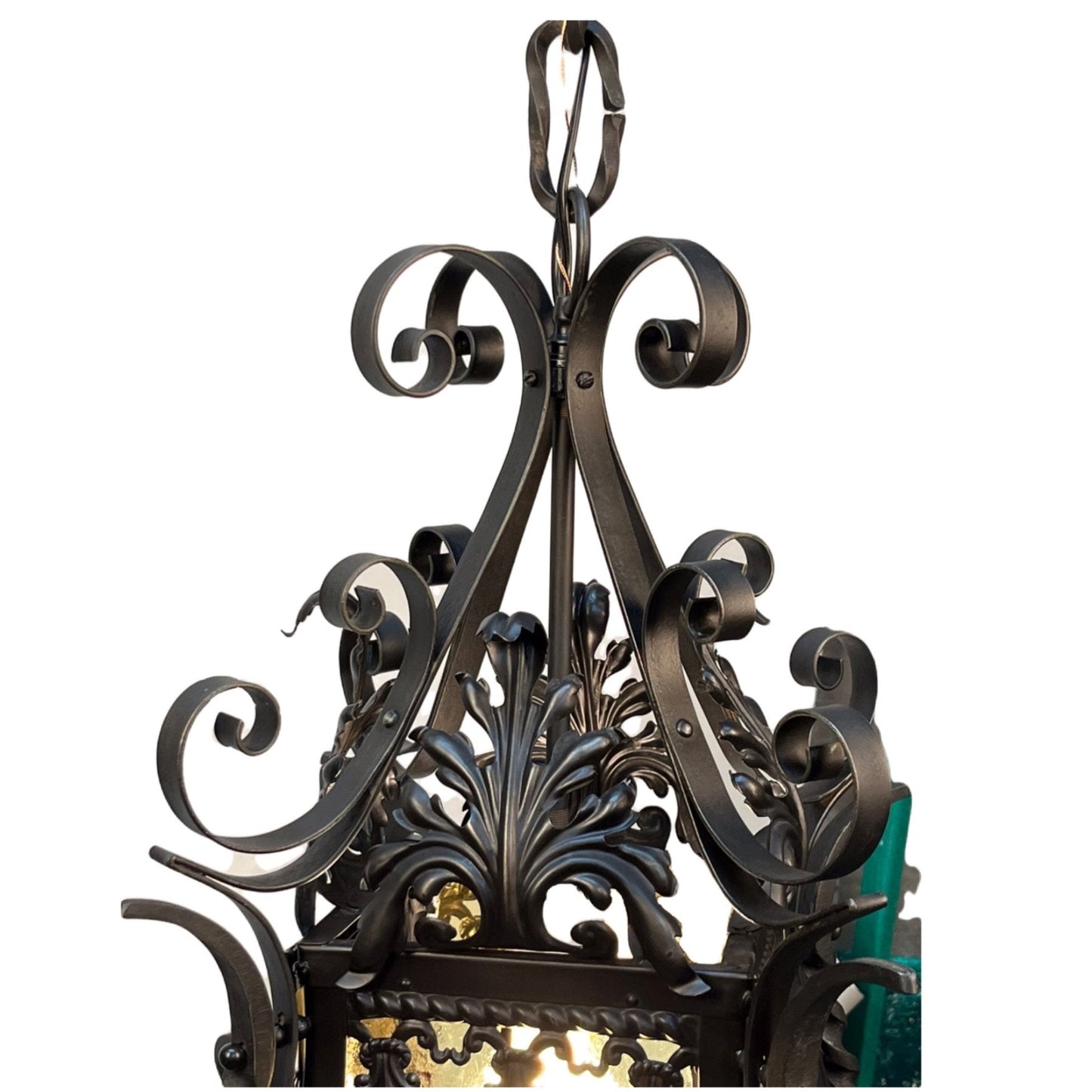 Spanish Revival Wrought Iron Exterior Stained Glass pendant