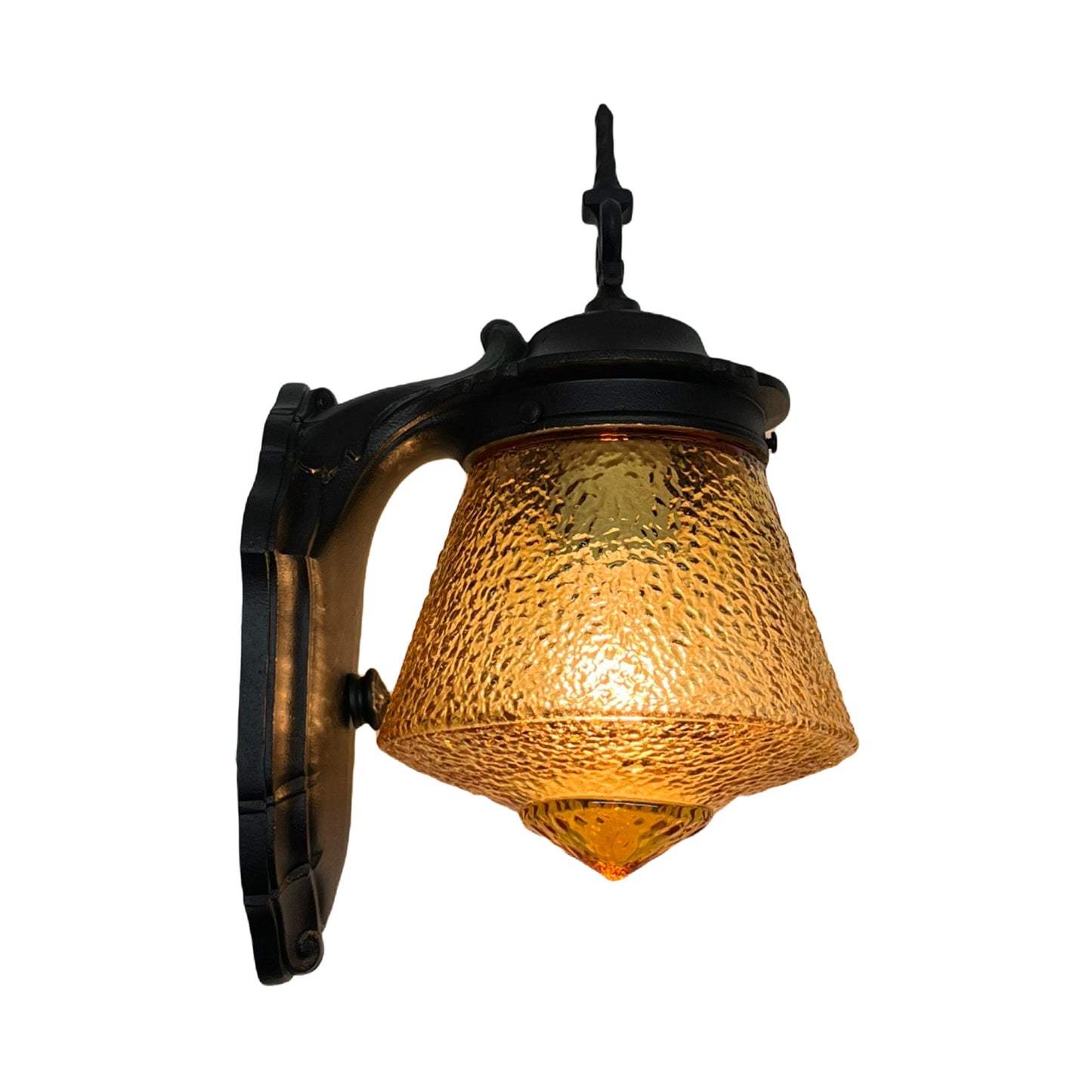 Pair Zinc 1920s Sconces and Amber Glass